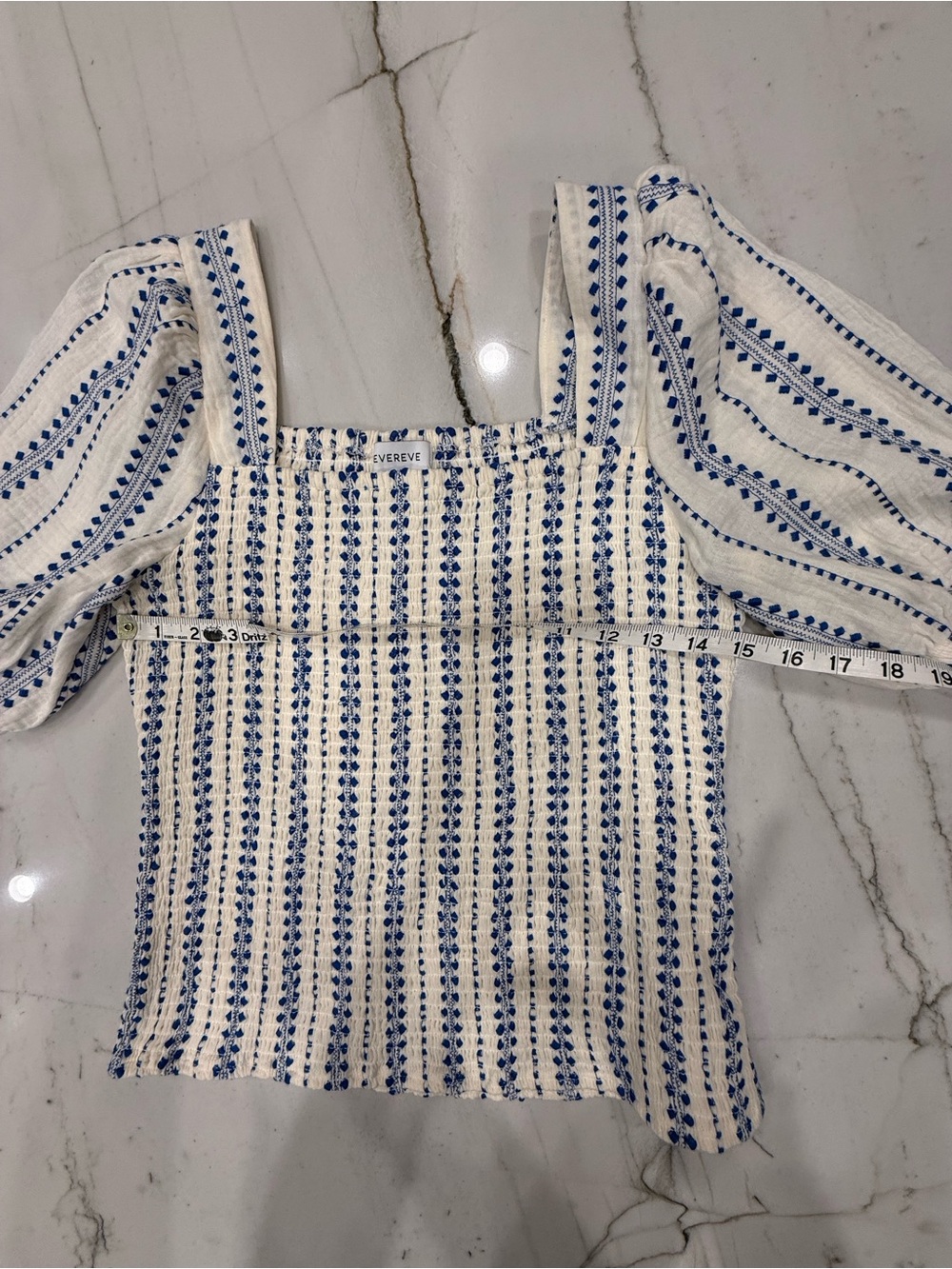Evereve Cream Top with Blue Stripe & Dot Print - Picture 6 of 7